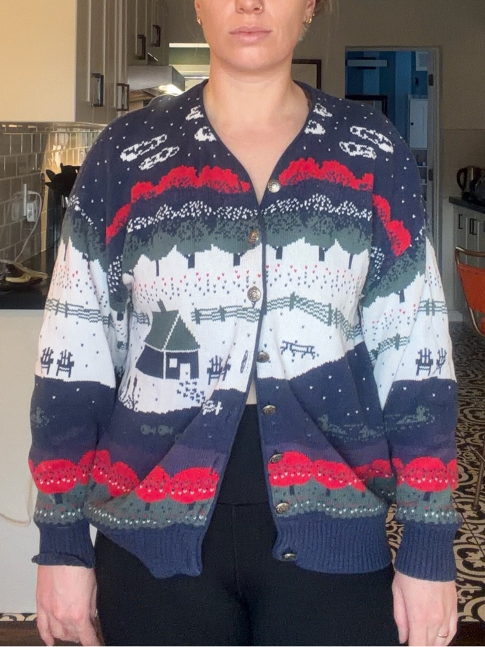 1990s Northern Reflections Navy, Cream & Red Fair Isle Village Cardigan - Picture 11 of 13